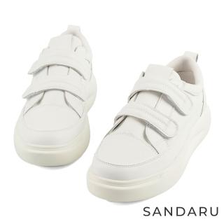 【SANDARU 山打努】小白鞋 簡約魔鬼氈真皮厚底休閒鞋(白)