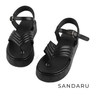 【SANDARU 山打努】涼鞋 人字夾腳質感格紋厚底鞋(黑)