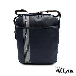 【Lynx】美國山貓簡單條紋多隔層機能防潑水尼龍布包單肩包 側揹包(藍色)