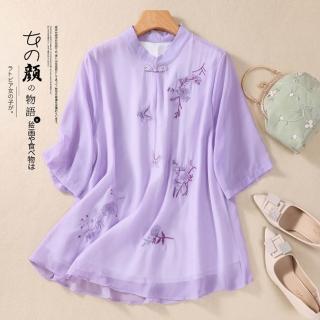 【Pure 衣櫃】刺繡棉麻中國風上衣(女上衣/女襯衫/KDTY-9191)