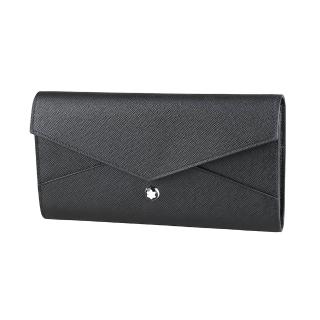 【MONTBLANC 萬寶龍】Mont Blanc匠心系列經典星LOGO防刮牛皮12卡壓釦式長夾(女款/黑)