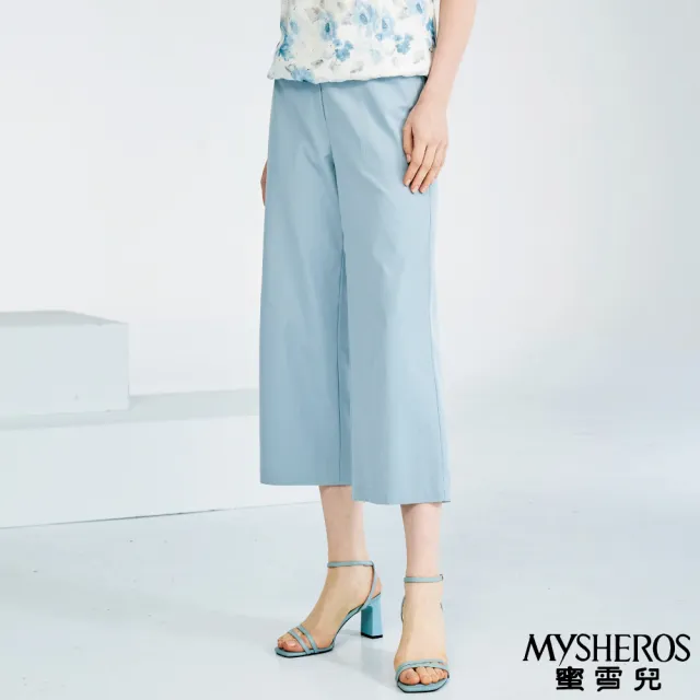 【MYSHEROS 蜜雪兒】造型七分闊腿褲 日系百搭垂墜感(水藍)