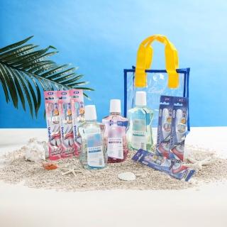 【刷樂】夏日美妝袋(全效溫和護理漱口水500mLX3+極薄護齦牙刷3入+極薄舒敏牙刷3入)