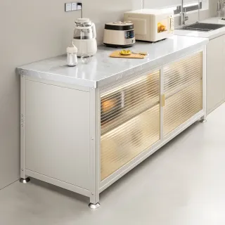 【靚白家居】岩板多層對開門餐廚櫃 80公分 S509(餐櫃 電器櫃 餐邊櫃 中島櫃 廚房置物櫃 置物櫃 收納櫃)