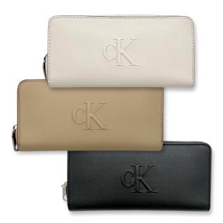 【Calvin Klein】CK 長夾 男生女生同款 浮雕字母LOGO 素面 皮革 男款 皮夾(4K1005G)