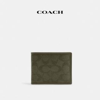 【COACH】蔻馳官方直營 經典Logo纖巧型折疊皮夾-軍綠色(CU888)