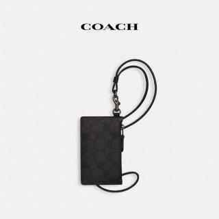 【COACH】蔻馳官方直營 經典Logo拉鍊掛帶卡夾-QB/炭黑色/黑色(CAJ46)