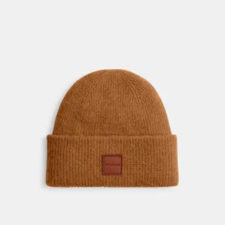 【COACH】蔻馳官方直營 皮革貼飾針織比尼帽-蜂蜜色 棕色(CU825)