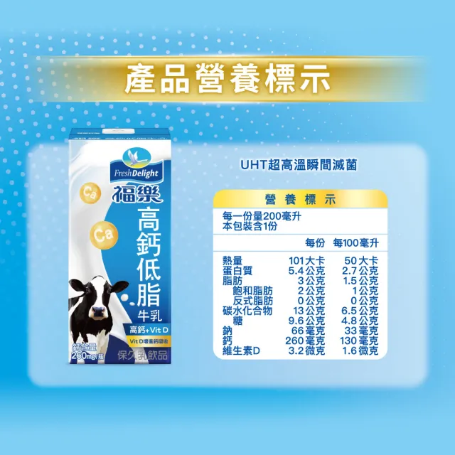 【福樂】高鈣低脂保久乳200mlx2箱(共48入)