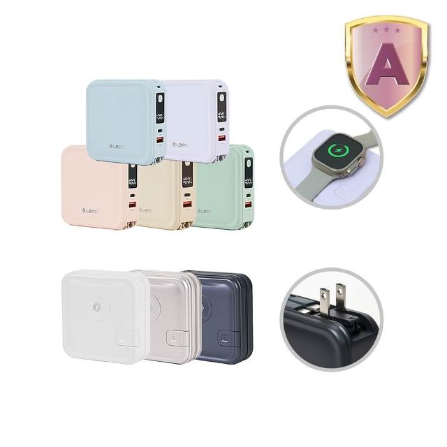 LaPO WT-08 行動電源採用Li-Polymer鋰聚合物電池，額定容量6750mAh，電芯容量5200mAh-10000mAh，尺寸僅87x87x33mm，重量305g，輕巧口袋攜帶。支援DC 5V/3A快充輸出，輸入DC 5V/2A，充電時間約3小時以上。提供微墨藍、琉光金、柔霧白顏色選擇，自帶Type-C+Lightning蘋果線或Type-C+Type-C線，完美相容iPhone與Android。透過BSMI認證（許可字號R33G35），保固1年，適合日常出門補電，電池壽命依使用習慣而定。
