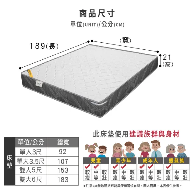 【ASSARI】雙人高彈力支撐乳膠竹炭獨立筒床墊5x6.2尺x21cm-舒眠