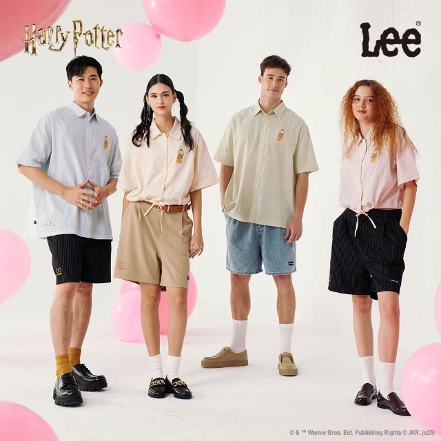 【Lee 官方旗艦】男女同款 休閒短褲｜ 細白條 眼鏡刺繡｜男女共版｜哈利波特(LB521007)