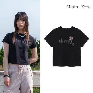 【MATIN KIM】官方旗艦 女版 泡泡風格貝殼LOGO短袖上衣 女短袖(黑色)
