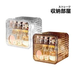 【收納部屋】透明多層收納箱 中號2層(咖啡杯架防塵收納櫃杯子收納櫃公仔收納化妝品收納櫃)