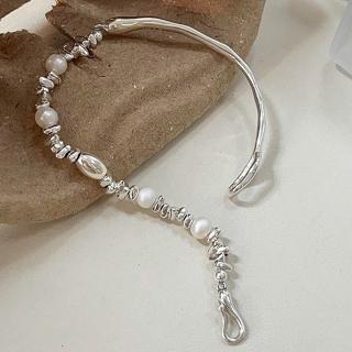 【KT DADA】半鐲珍珠手鍊 碎銀手鍊 s925純銀 手鍊 女生手鍊 韓版手鍊 氣質 純銀手鍊 珍珠手鍊 珍珠搭彎管