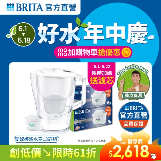 【BRITA】官方直營 Aluna XL愛奴娜濾水壺+MXPRO去水垢12入濾芯(共1壺13芯)