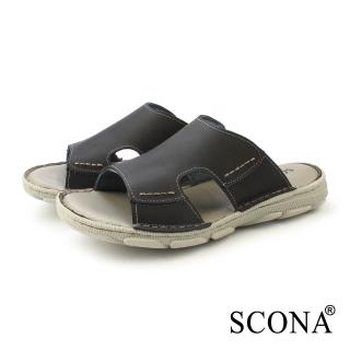 【SCONA 蘇格南】全真皮 輕量樂活舒適涼拖鞋(黑色 1762-1)