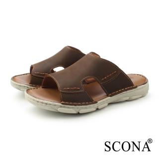 【SCONA 蘇格南】全真皮 輕量樂活舒適涼拖鞋(棕色 1762-2)