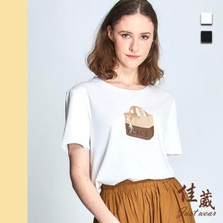 【Just Wear 佳葳】簡約印圖棉質T恤 2色(女上衣/女上著/開衩/短袖/刺繡/文字/百搭/休閒)