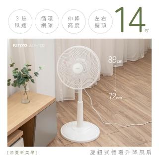 【KINYO】14吋旋鈕式AC循環扇/升降風扇(左右擺頭/三段風速/適用4-10坪空間 超值2入組 ACF-1132)