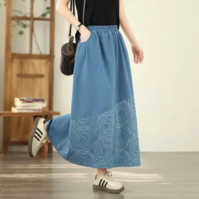 【巴黎精品】女牛仔裙寬鬆長裙半身裙A字裙大尺碼洋裝透氣休閒大碼女裝(通勤2色n1jp24)