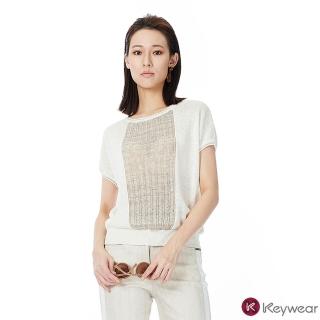 【KeyWear 奇威名品】舒適休閒麻料短袖針織上衣