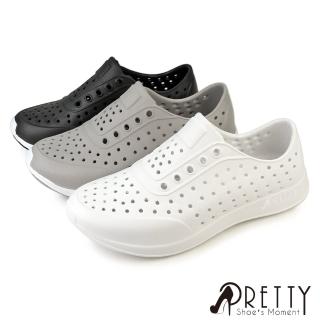 【Pretty】臺灣製 男女款 防水 洞洞鞋 雨鞋 水鞋 懶人鞋 休閒鞋 便鞋(白色、灰色、黑色)