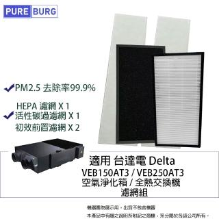 【PUREBURG】適用Delta臺達電VEB150AT3 / VEB250AT3全熱交換機 全熱交換器空氣淨化箱 濾網組