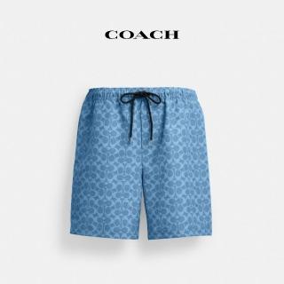 【COACH】蔻馳官方直營 聚酯纖維經典Logo海灘褲-丹寧色 經典Logo(CZ537)