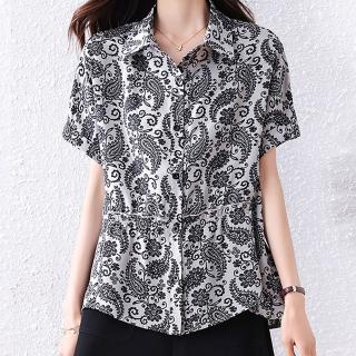 【麗質達人】1805黑白印花格紋上衣-LY(L-5XL)