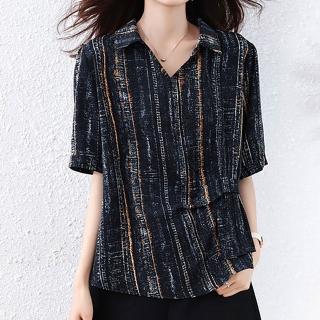 【麗質達人】3137翻領印花上衣-LY(L-5XL)