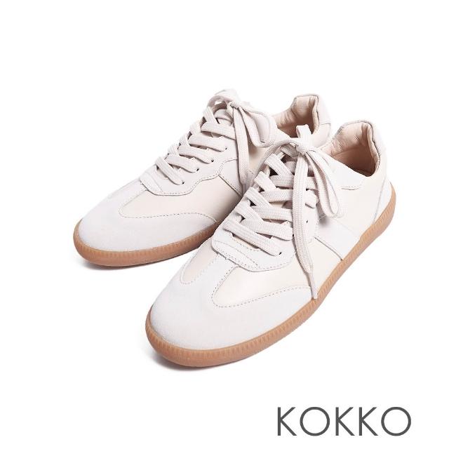 【KOKKO】復古潮流極軟Q真皮休閒運動鞋(米白色)