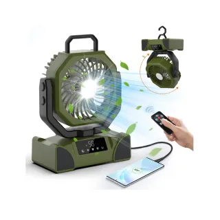 【May Shop】數位顯示戶外車泊風扇長續航充電帳篷照明野營釣魚風扇(大電量可5段調涼風扇燈)