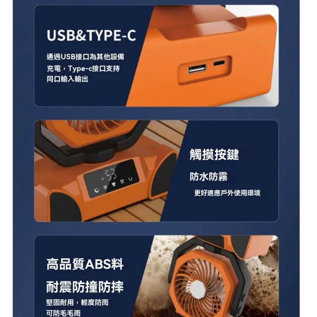 【May Shop】數位顯示戶外車泊風扇長續航充電帳篷照明野營釣魚風扇(大電量可5段調涼風扇燈)