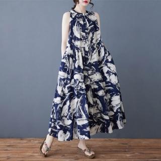 【紐約精品】現貨+預購 女棉麻寬鬆連身裙子長裙長洋裝A字裙大尺碼(無袖氣質文藝復古a1jp31)