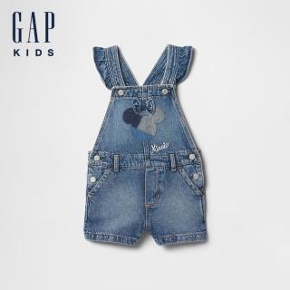 【GAP】女幼童裝 Gap x Disney迪士尼聯名 純棉刺繡牛仔吊帶短褲-中度水洗(723450)