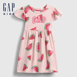 【GAP】女幼童裝 Logo純棉刺繡/印花圓領短袖洋裝-西瓜印花(776629)