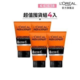 【LOREAL Paris 巴黎萊雅】8效勁能男仕深層洗面乳100ml 超值四入組