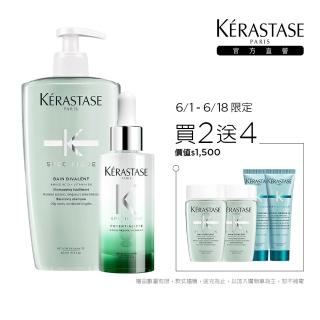 【KERASTASE 巴黎卡詩】胺基酸平衡舒緩髮浴500ml+極酵平衡頭皮精華90ml(大容量頭皮調理組)