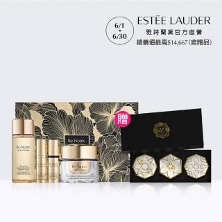【Estee Lauder 雅詩蘭黛】白金級黑鑽綻光煥顏組(煥顏霜30ml+微導金萃5ml+亮眼精萃5ml+花秘凝露50ml/禮盒)