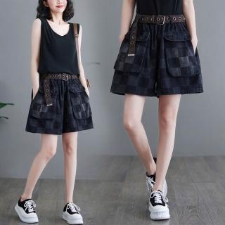 【巴黎精品】現貨+預購 牛仔褲丹寧短褲(夏季格紋闊腿休閒女褲子a1aq49)