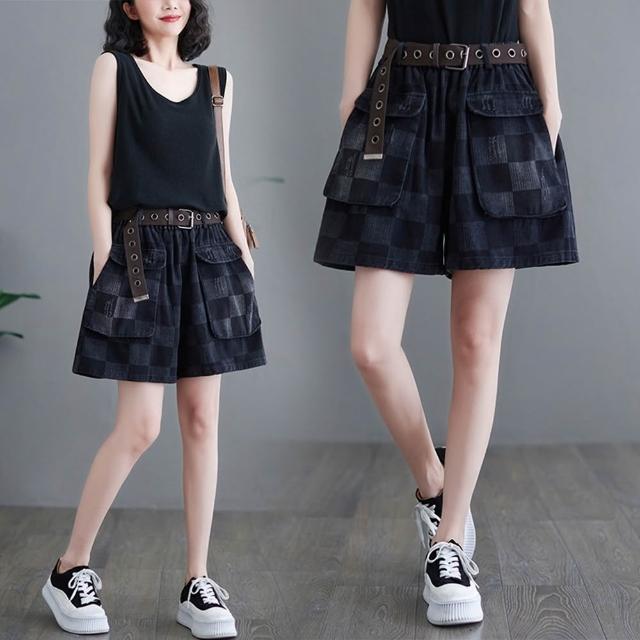 【巴黎精品】現貨+預購 牛仔褲丹寧短褲(夏季格紋闊腿休閒女褲子a1aq49)