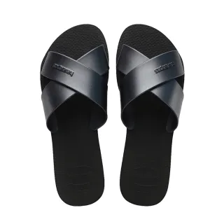 【havaianas 哈瓦仕】拖鞋 女鞋 涼鞋 復古 羅馬 交叉鞋帶 Aqua Metallic 黑 4148866-0090W(哈瓦士)