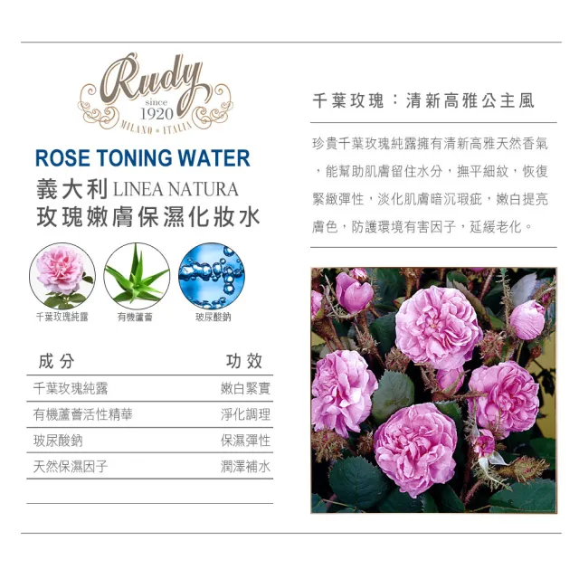 【義大利Rudy】保濕玫瑰純露化妝水250mlx6(總代理公司貨)