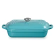 【Le Creuset】雙耳長方鑄鐵鍋29cm-附蓋(土耳其藍)
