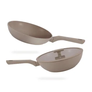 【MASIONS 美心】GOOGOO奶茶鍋厚釜輕量鑄造不沾雙鍋組28cm(附蓋/不挑爐具)