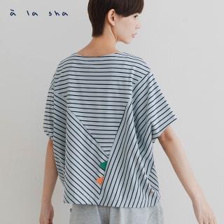 【a la sha】條紋拼接寬版上衣