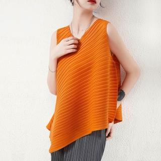 【米蘭精品】現貨+預購 三宅風皺褶衣服褶皺上衣摺衣彈力女裝顯瘦折衣大碼(不對稱T恤寬鬆背心8色74fg4)