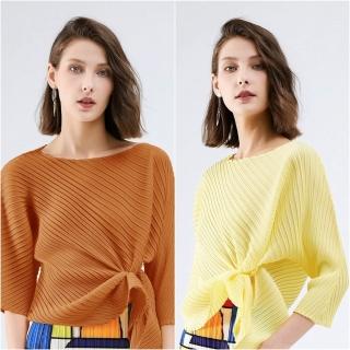 【米蘭精品】現貨+預購 三宅風皺褶衣服褶皺上衣摺衣彈力女裝顯瘦折衣大碼(七分袖T恤22款74cg15)