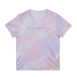 【KAPPA】KAPPA義大利時尚吸濕排汗女性短袖圓領衫(粉紫漸層滿版 38273HWT62)